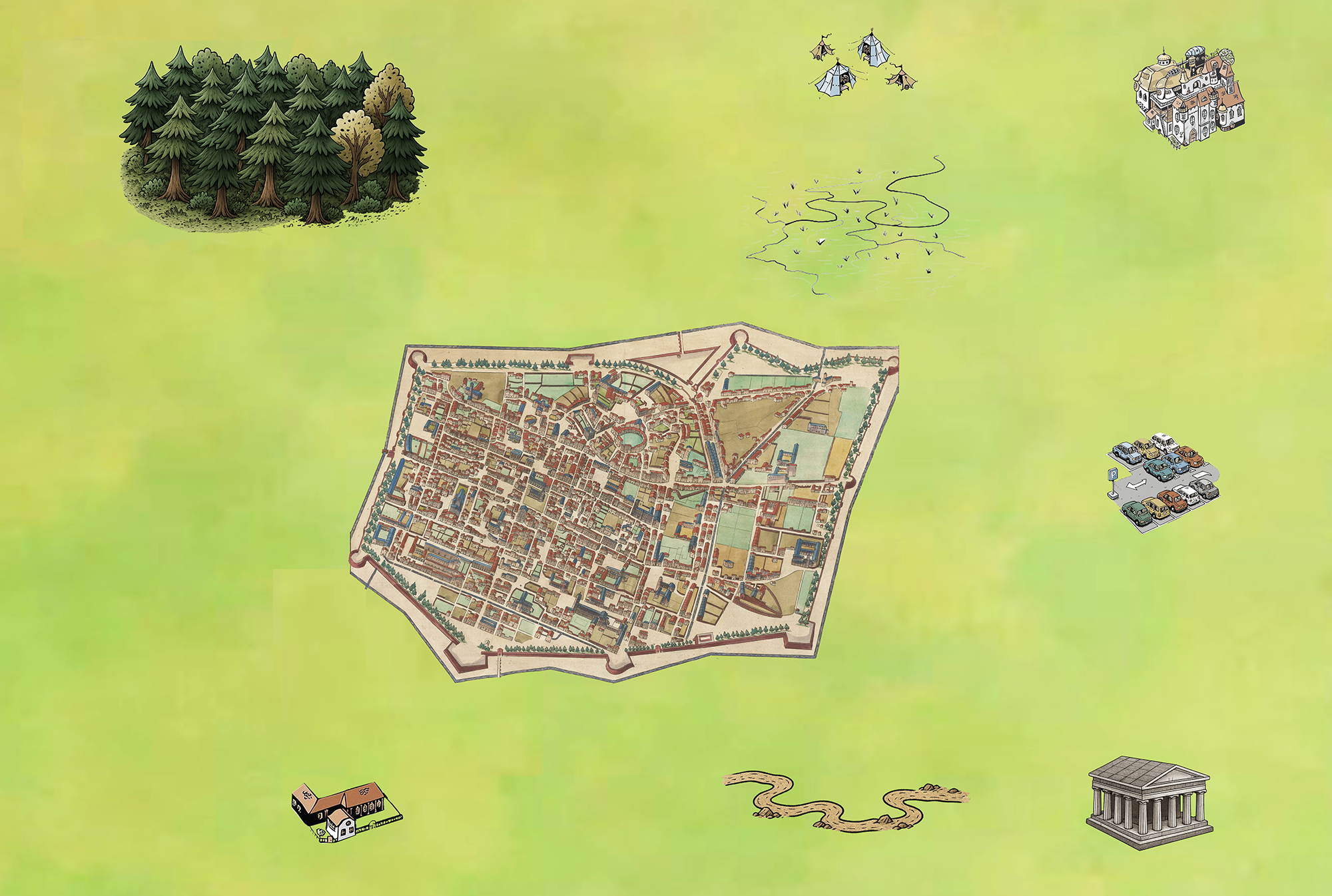 Dettaglio dell’atlante di gioco con l’area Lucca Games evidenziata